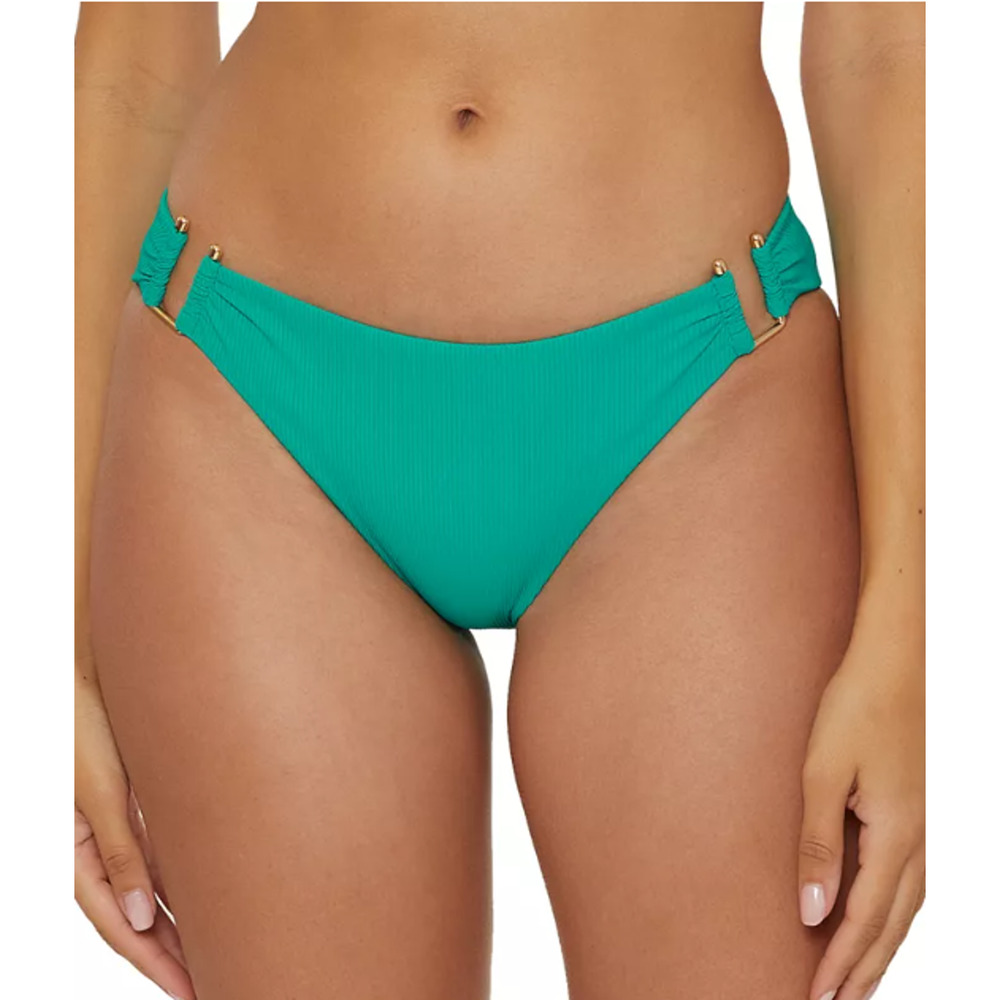 BECCA Women's Buckle Hipster Bikini Bottoms Small Green Peacock  Modern Edge NWT
